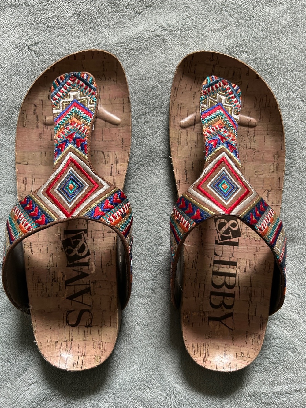 Sam & Libby Multicolor Embroidered Cork Thong Sandals